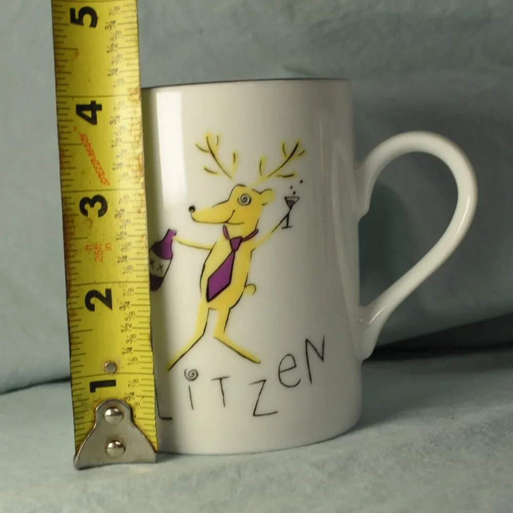 *BOGO mugs* 14 oz mug Blitzen reindeer Pottery Barn (w1288)